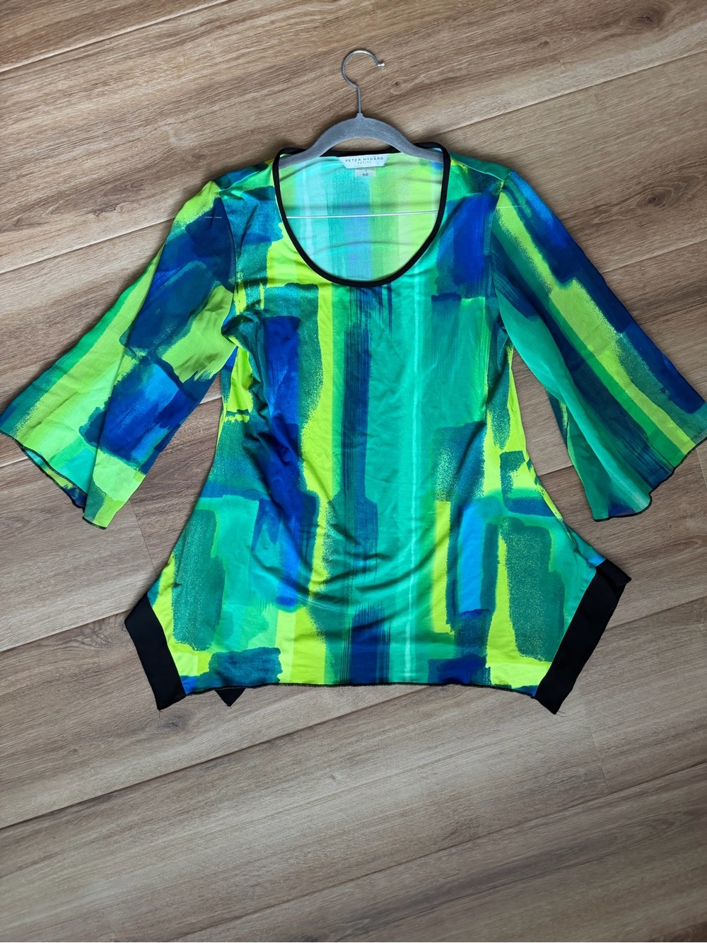 Peter Nygard Green & Blue Brushstroke Scoop Neck Tunic